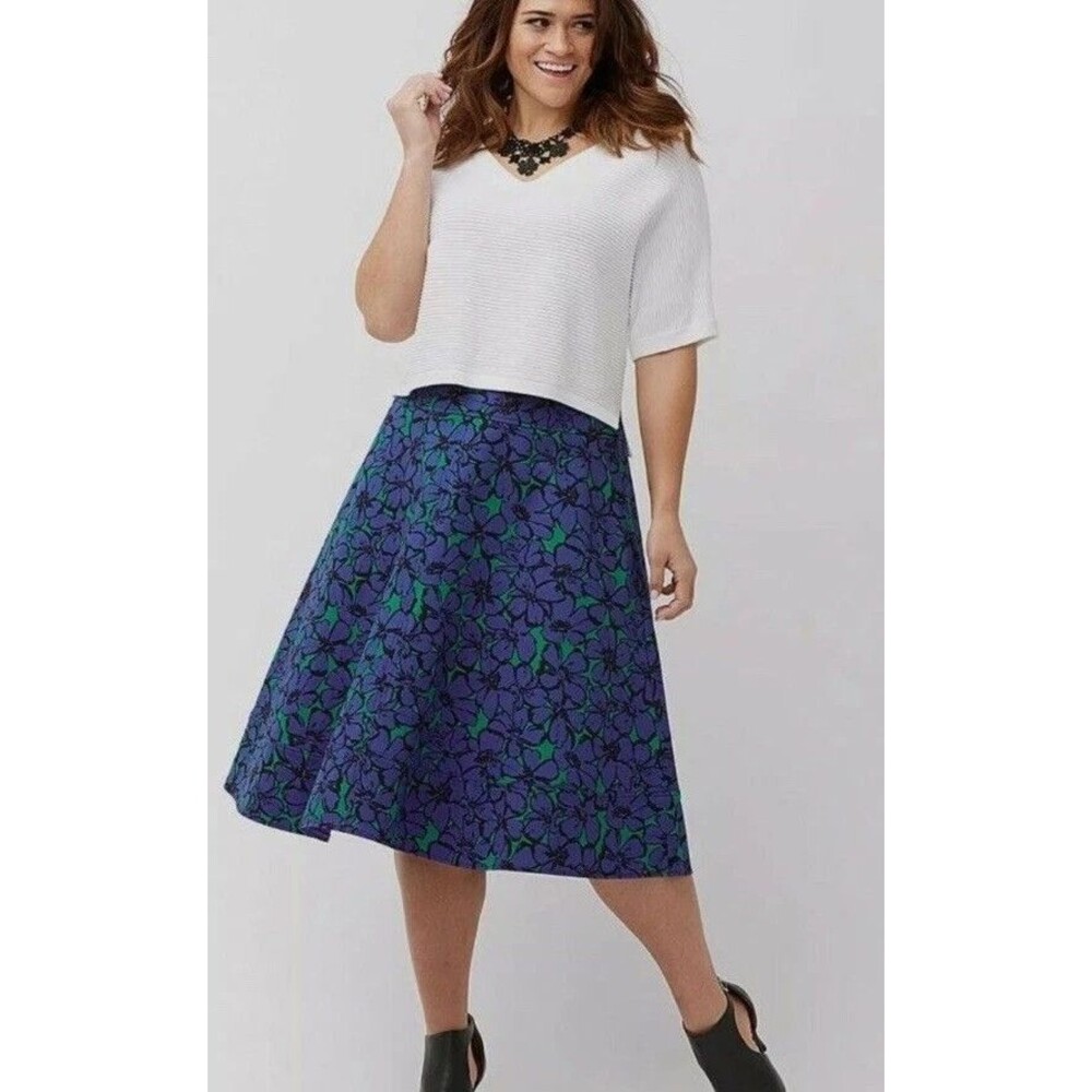 NWT Lane Bryant The Modernist Collection Flare Floral Skirt Blue Green 22 Plus